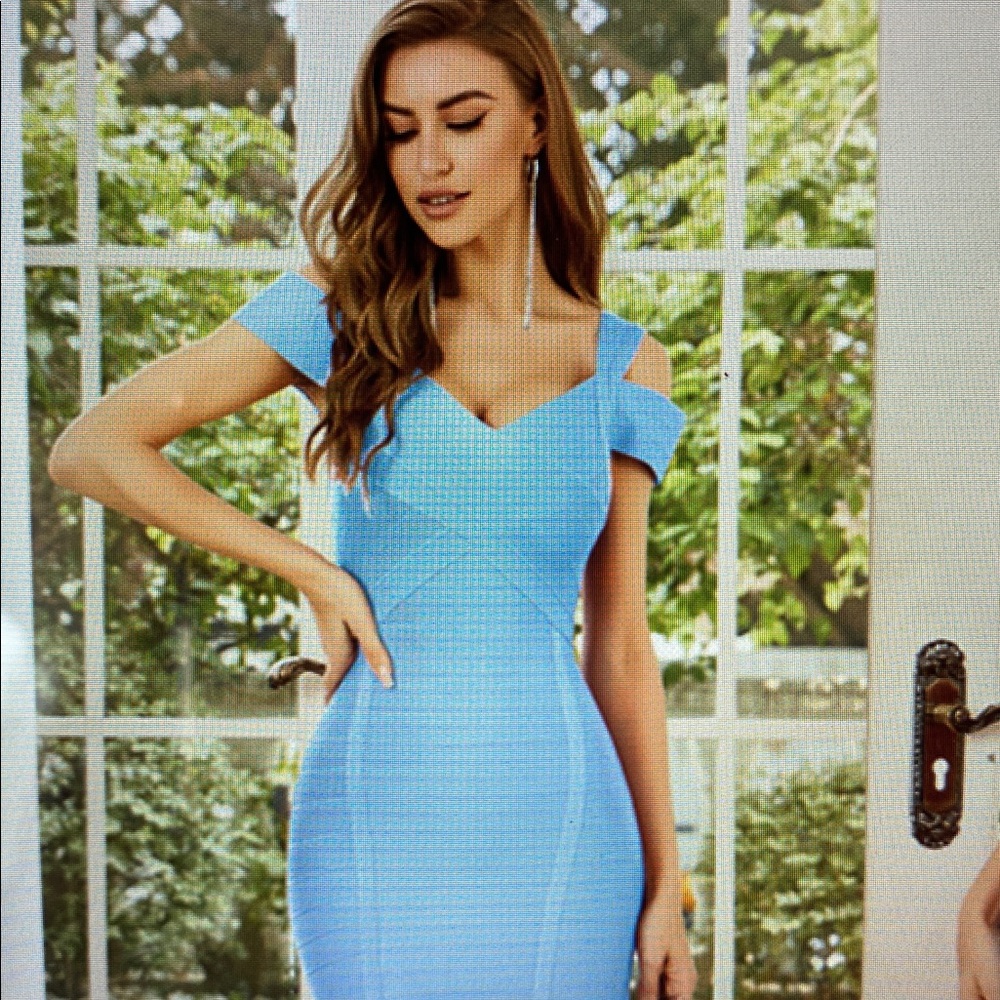 Meilun Cold Shoulder Bandage Bodycon Women’s Blue Dress Size XS